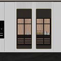 Elegant Modern Wine Cabinet With Glass Doors And Wine Racks In Kitchen Interior
