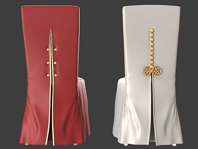 Stylish Red And White Upholstered Dining Chairs With Golden Button Accents And Decorative Details 3d model