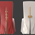 Stylish Red And White Upholstered Dining Chairs With Golden Button Accents And Decorative Details