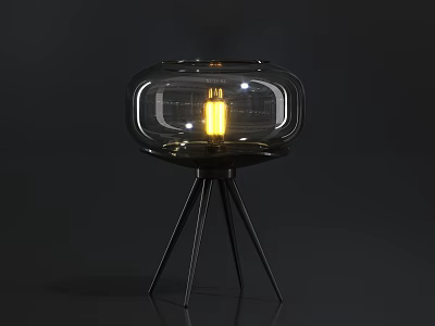 Modern Minimalist Table Lamp With Transparent Glass Shade And Black Metal Tripod Base 3d model