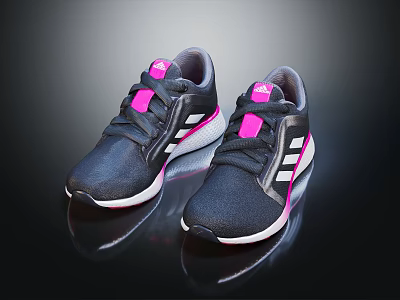 Black Sports Shoes With Pink Accent And White Stripes Modern Casual Design 3d model