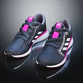 Black Sports Shoes With Pink Accent And White Stripes Modern Casual Design