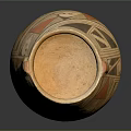 Ancient Clay Pot With Orange Triangles Black Spirals And Geometric Patterns