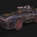 Weathered Modified Car With Yellow Black Accents And Roof Lights