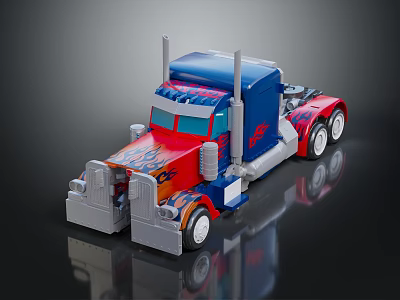 Electric Toy Truck With Blue And Red Flame Decals Stylish Cab And Shiny Finish 3d model