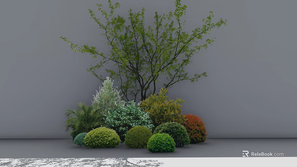 Diverse Garden Shrubs With Various Colors And Shapes In Landscape Arrangement 3d model 