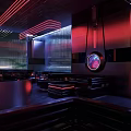 Modern Futuristic Bar Interior With Neon Lights LED Seating And Digital Screens