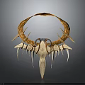 Unique Decorative Fashion Headpiece Featuring Golden Curved Ring Spiked White Accents Metallic Leather Design