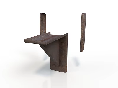 Rustic Metal Bracket With Shelf Plate And Vertical Support Bars 3d model