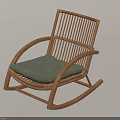 Natural Wooden Rocking Chair With Slatted Back And Green Cushion Design