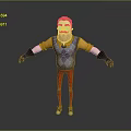 Cartoon Style Man Wearing Yellow Shirt Purple Diamond Vest Red Pants And Black Gloves
