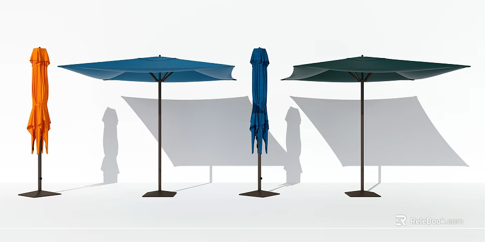 Outdoor Patio Umbrellas in Blue and Green Open and Closed Positions with Shadows 3d model 