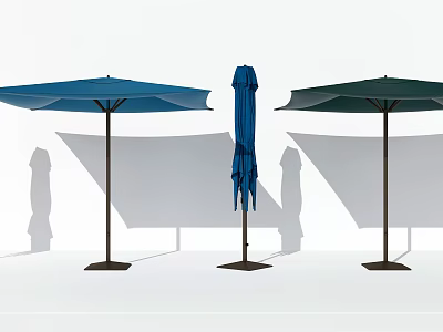 Outdoor Patio Umbrellas in Blue and Green Open and Closed Positions with Shadows 3d model