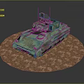Military Tank Vehicle With Green Camouflage Antenna Turret And Brown Circular Base