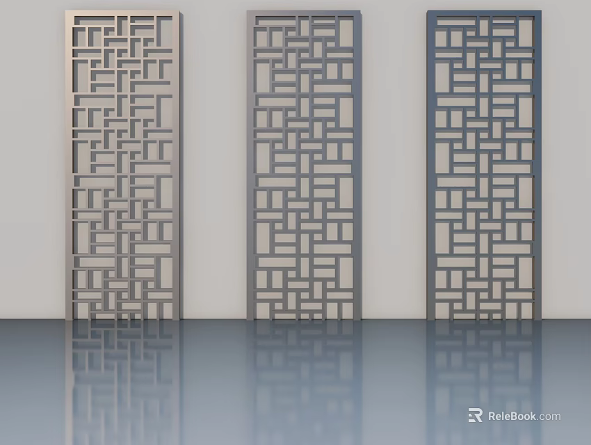 Modern Swing Doors With Geometric Lattice Pattern And Silver Finish Design 3d model