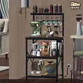 Stylish Shelving Unit Organizing Coffee Supplies Cups Grinder And Beans In Modern Living Room