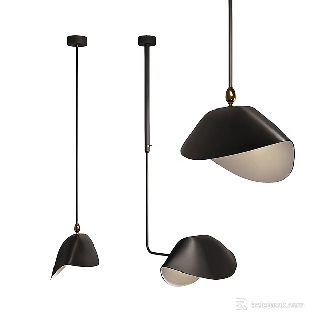 Modern Black Pendant Lights With Sleek Dome Shape And Hanging Structure For Interior 3d model