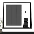 Modern Interior With Stylish Wall Cabinets Glass Doors And Decorative Sculpture
