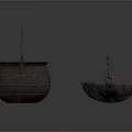 Handcrafted Vintage Metal Sculptures Cauldron And Shallow Pan With Textured Handles