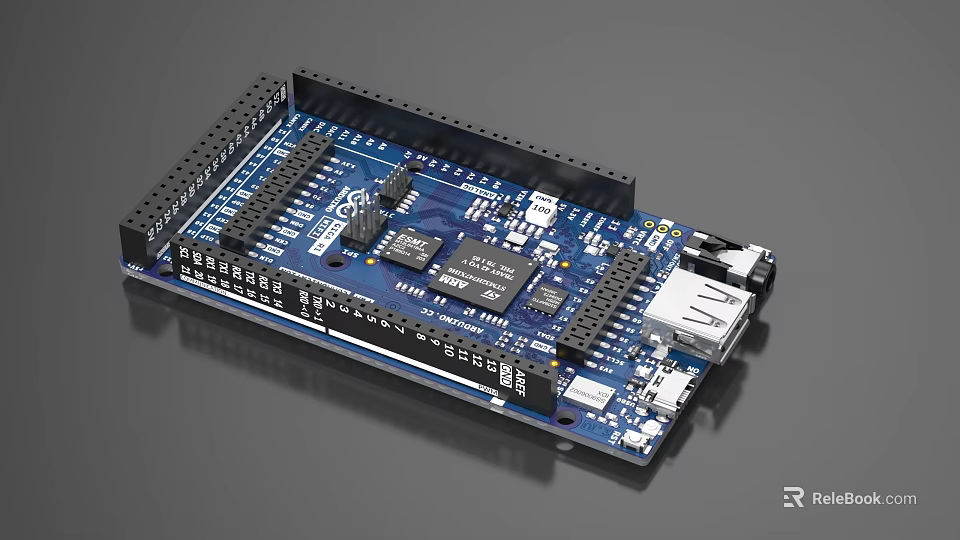 Industrial Electronic Circuit Board With Blue Layout Components And USB Ports 3d model 