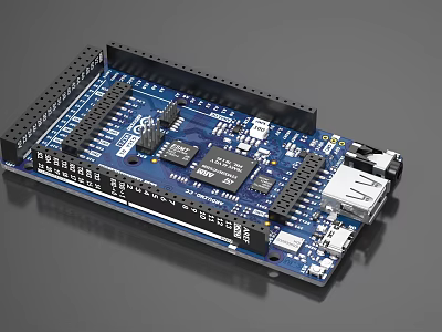 Industrial Electronic Circuit Board With Blue Layout Components And USB Ports 3d model