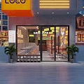 Modern Restaurant Exterior With Neon Signage Glass Doors Outdoor Seating And City Night View