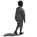 Young Boy Wearing Gray Hoodie With HOTOWM Burger Print And Plaid Shorts Holding Red Object