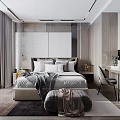 Modern Bedroom Interior Design With Large Bed Multiple Pillows Stool And Dressing Table 3d model