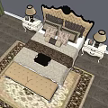 Elegant Double Bed with Tufted Headboard Bedside Tables Lamps and Decorative Pillows 3d model