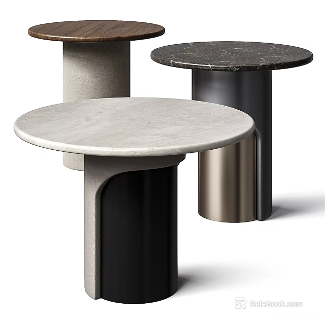 Modern Minimalist Side Tables With Marble Top And Metal Base In White Black Silver 3d model 