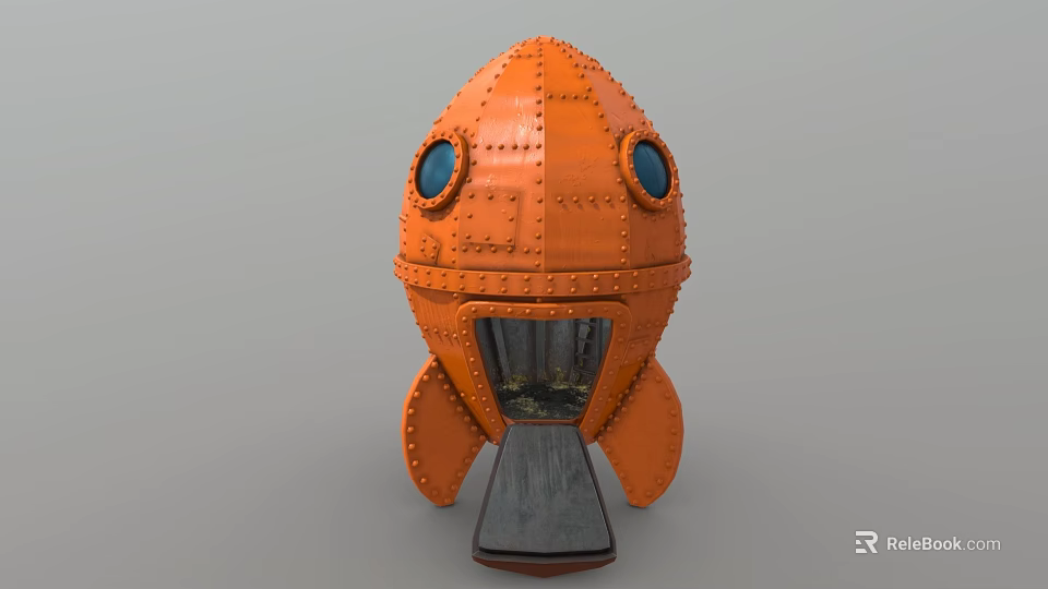 Unique Orange Commercial Equipment With Riveted Surface And Circular Windows Transparent Base And Stable Stand 3d model 