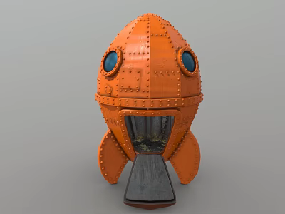 Unique Orange Commercial Equipment With Riveted Surface And Circular Windows Transparent Base And Stable Stand 3d model