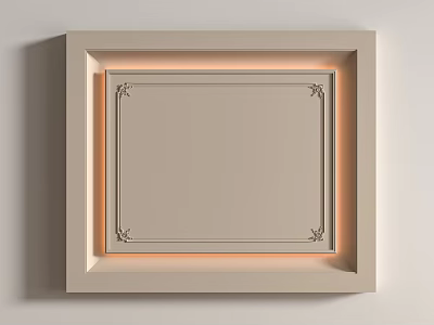 Elegant Contemporary Ceiling Design With Beige Decorative Frame And Recessed Lighting 3d model