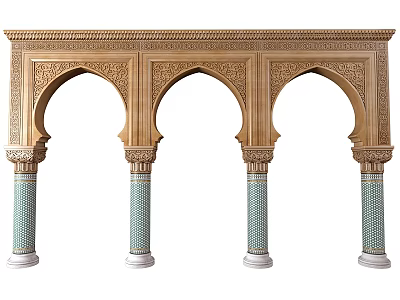 Sculpted Archway With Intricate Carvings Green Columns And White Bases 3d model