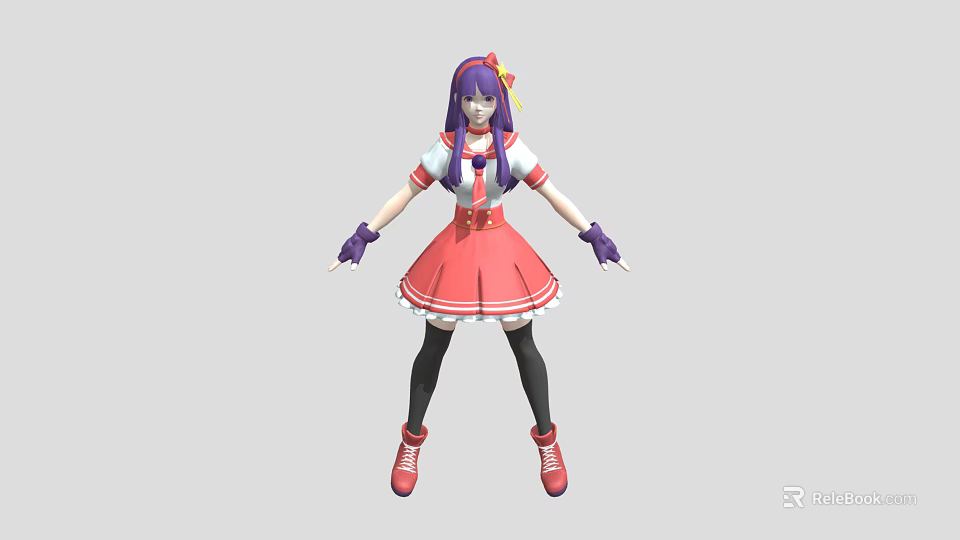 Anime Character Creature With Purple Hair Sailor Uniform Red Skirt And Black Stockings 3d model 