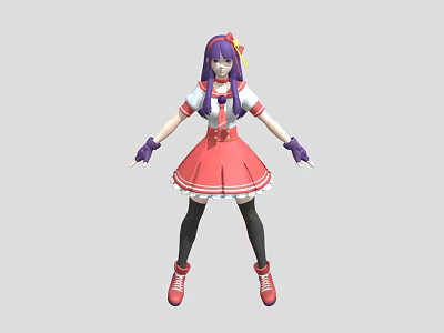 Anime Character Creature With Purple Hair Sailor Uniform Red Skirt And Black Stockings 3d model