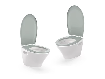 Two Modern Toilets with Open Light Gray Lids and White Base Design 3d model
