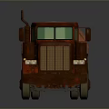 Rusty Red Semi Truck Tractor With Canvas Covered Trailer And Reflective Surface 3d model