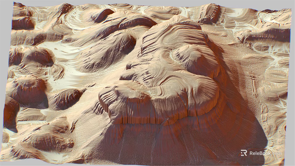 Scenic Desert Landscape With Wavy Sand Dunes Eroded Rock Formations And Natural Textures 3d model 