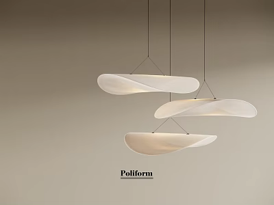 Modern Poliform Pendant Lights With Curved White Shades Hanging In Minimalist Interior 3d model