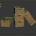 Stacked And Tilted Wooden Crates With Small One On Dark Surface 3d model