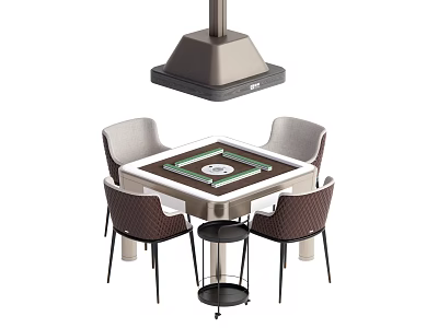 Modern Square Mahjong Table Set With Four Chairs And Pendant Light 3d model