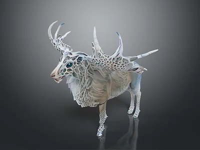Game Movie Fantasy Creature Character with Intricate Antler Design and Elegant White Fur Texture 3d model