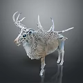 Game Movie Fantasy Creature Character with Intricate Antler Design and Elegant White Fur Texture
