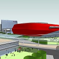FUSHUN MOBILE CENTER Modern Red Exterior Office Building With Pedestrian Plaza And Greenery