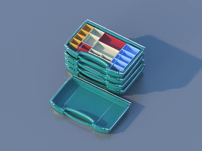 Green Stackable Storage Box With Colorful Compartments For Organizing Small Items 3d model