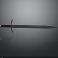 Classic Medieval Weapon Sword With Silver Steel Blade And Red Leather Handle On Dark Background