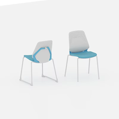 Modern Leisure Chairs With White Perforated Backrests Blue Seats And White Metal Legs 3d model