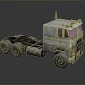 Old Heavy Duty Truck With Multi Wheel Chassis And Cab Warning Light 3d model