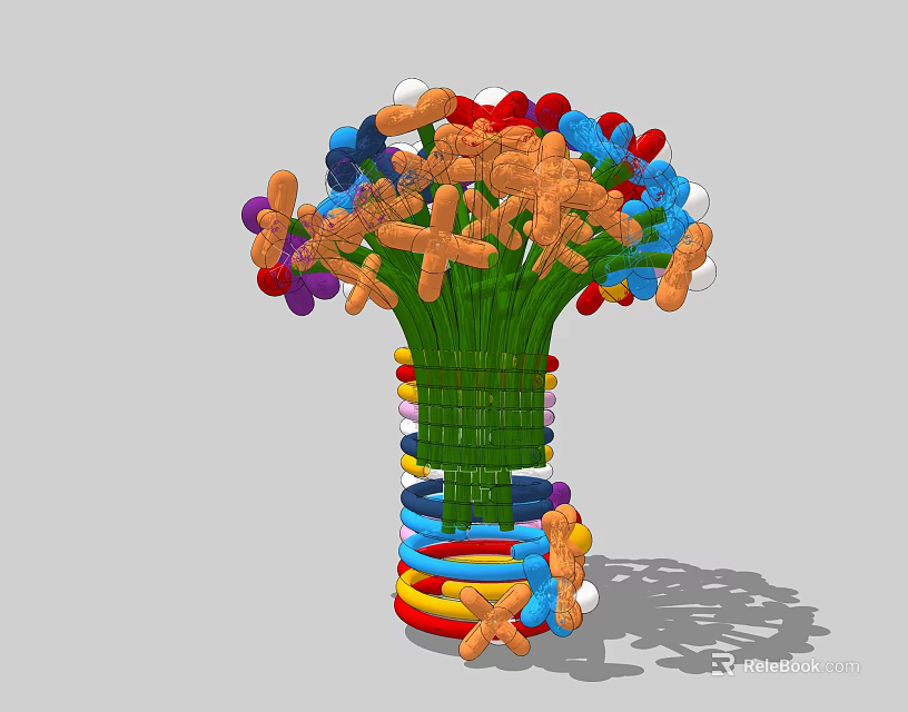 Colorful Decorative Ornament Set With Cross Shaped Elements And Ring Bases In Multi Colors 3d model 